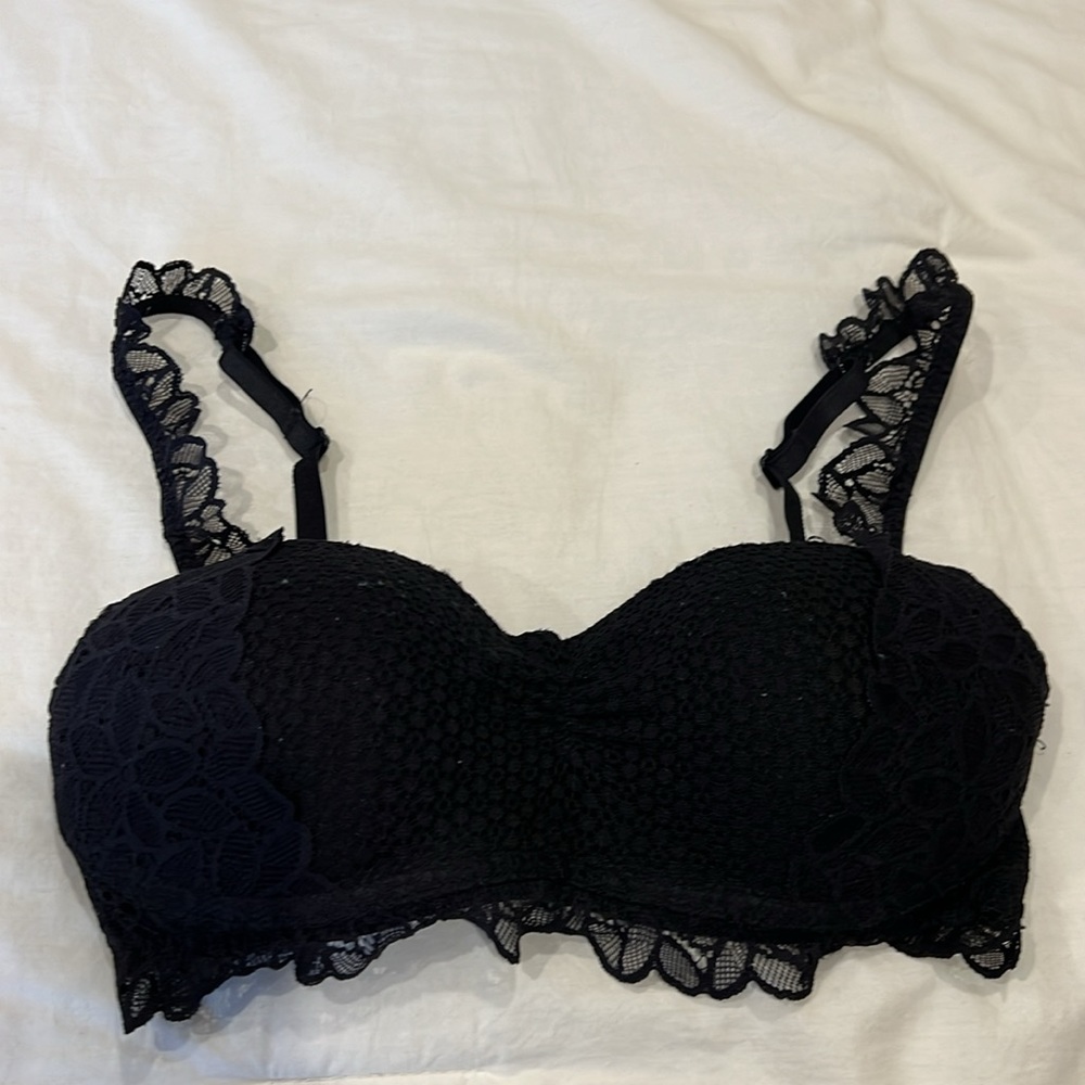Aerie small black lace balconette style bra with adjustable back strap closure